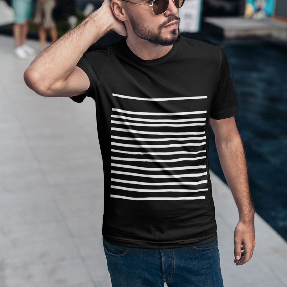 Mens T-Shirt with Lines in Black